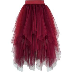 Tulle Burgundy for Women High Waist Elastic Midi Skirt Mesh Tutu Skirt